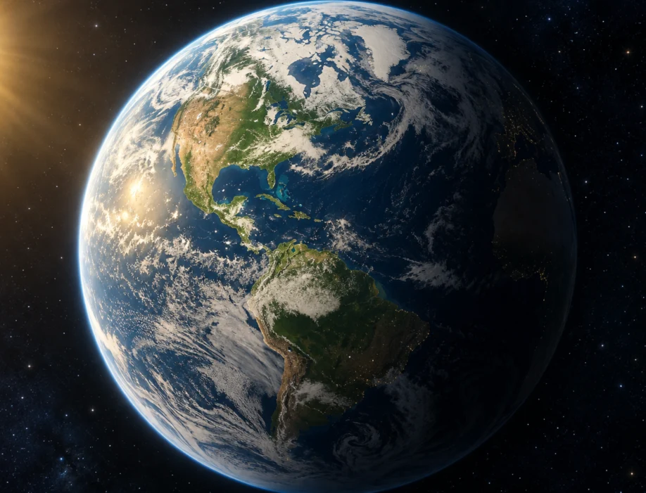 A tilted globe illuminated from one side to illustrate sunlight reaching Earth's hemispheres.