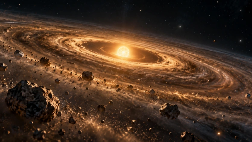 Illustration of a young star surrounded by a disk of gas and rocky material.