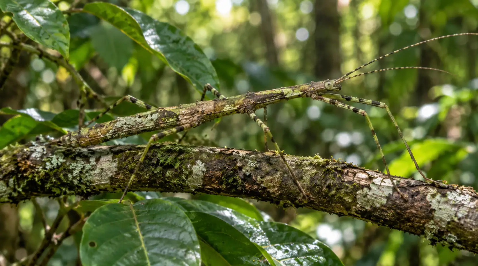 An Anchiale robusta stick insect resting on vegetation.