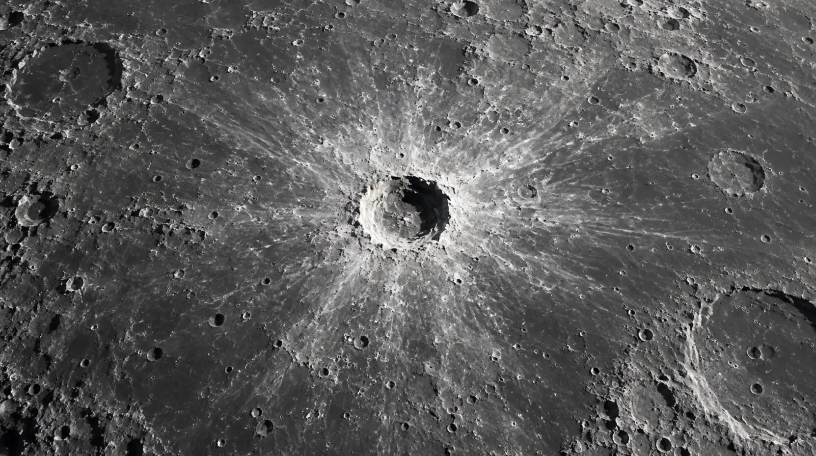 Orbital image of McGetchin crater and surrounding impact debris on the Moon.